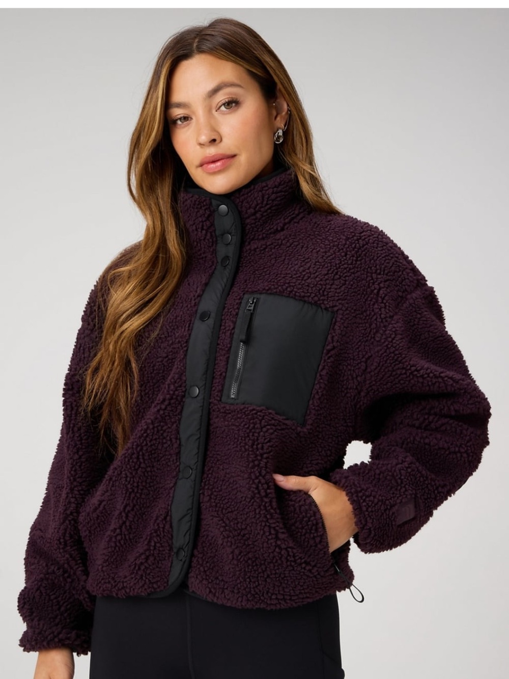 Fabletics Tahoe Teddy Jacket Coat Sherpa Women's US Size Small S Oxblood/Black